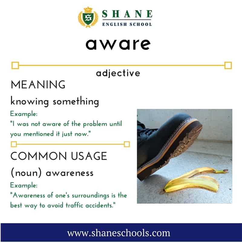 English Lesson 0125: Word of the Day aware - Shane English Schools  Worldwide